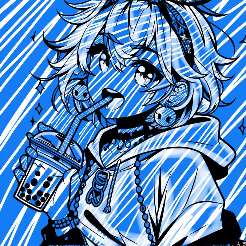 hot baddie anime girl drinking boba and biting the straw