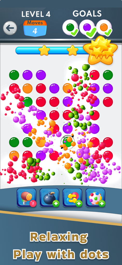 Collect em all: Connect em all - A colorful mobile puzzle game screen showing dots being connected and cleared for relaxing gameplay