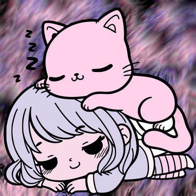 a sleeping cat sitting on a cute girl