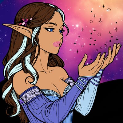 realistic elf girl doing magic