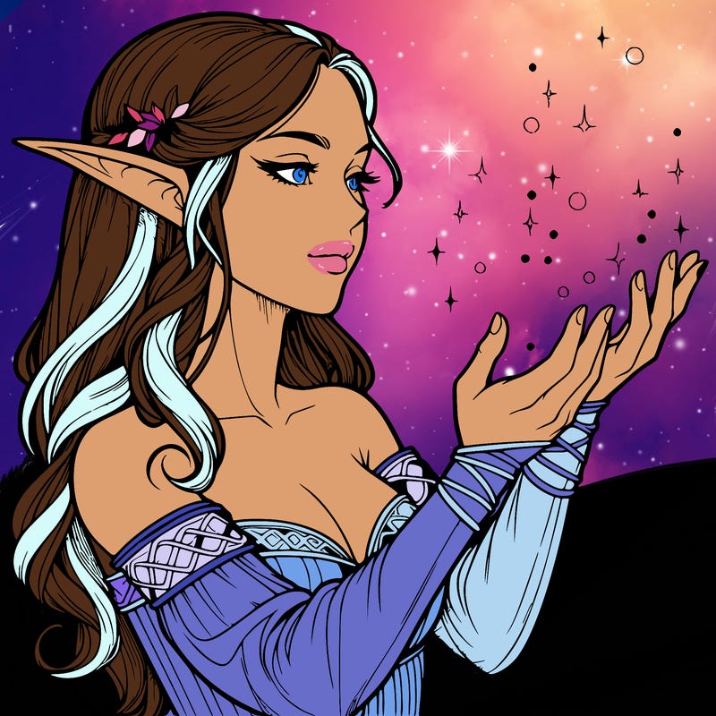 realistic elf girl doing magic