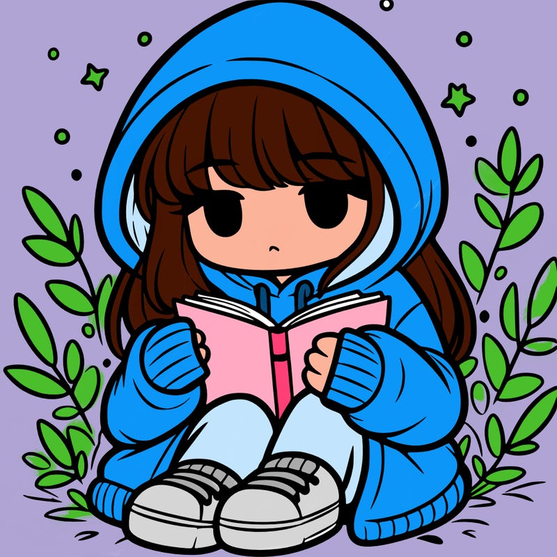 girl in oversized hoodie reading a book
