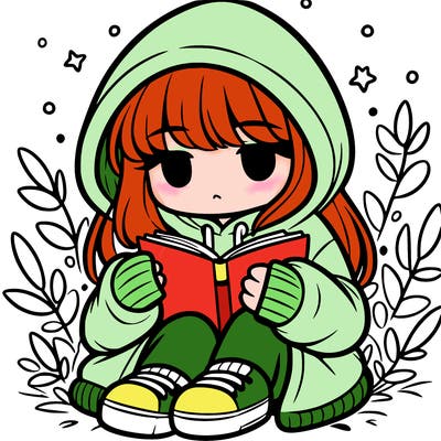 girl in oversized hoodie reading a book