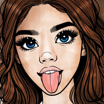 realistic girl with her tongue out