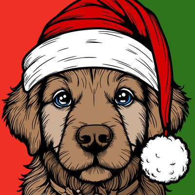 realistic dog with a christmas hat