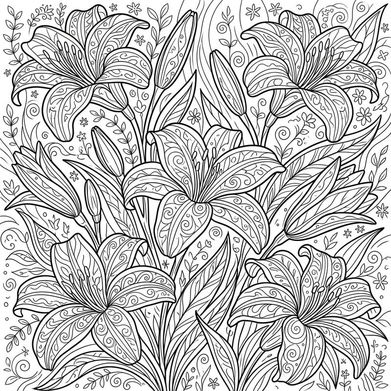 Unwind with this captivating daylily coloring page, thoughtfully designed for seniors to enjoy. Its large print and bold outlines make it easy to color, while intricate details provide a delightful challenge for creative expression.