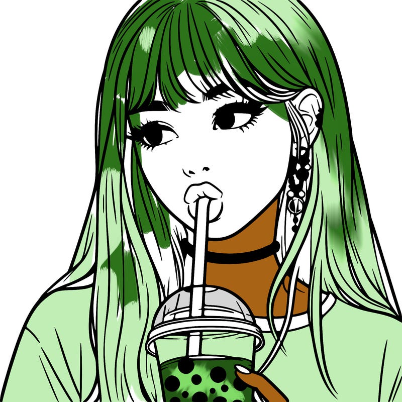 aesthetic realistic girl drinking boba