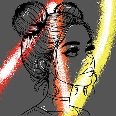 realistic girl with buns on the top of her head