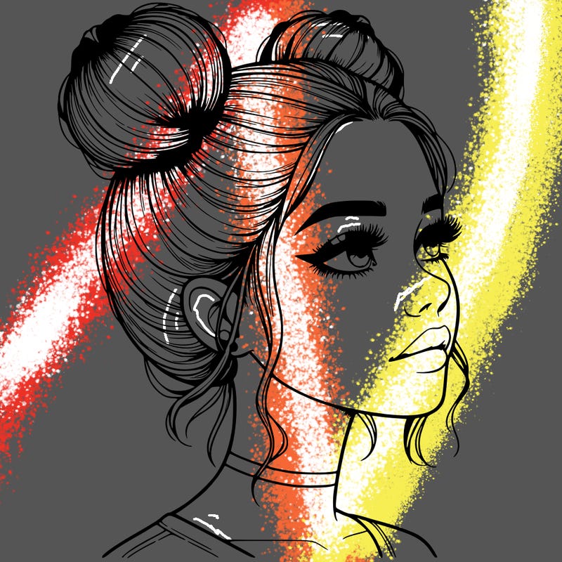 realistic girl with buns on the top of her head