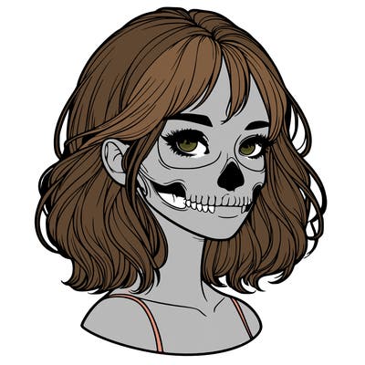 realistic girl with skull