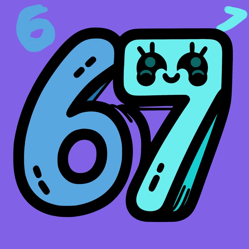 the numbers 67