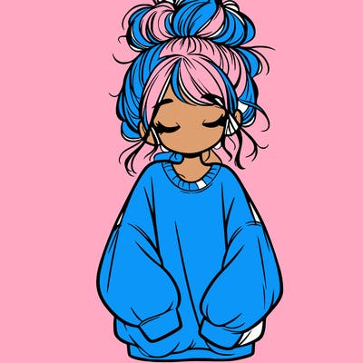 girl with baggy sweatshirt and messy bun