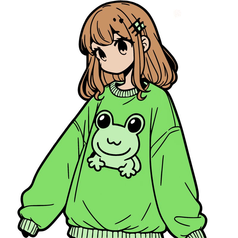 girl wearing frogging sweatshirt
