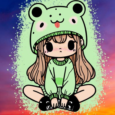 a girl wearing a frog hat and some frog socks