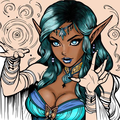 realistic scary beautiful elf sorceress casting spell
