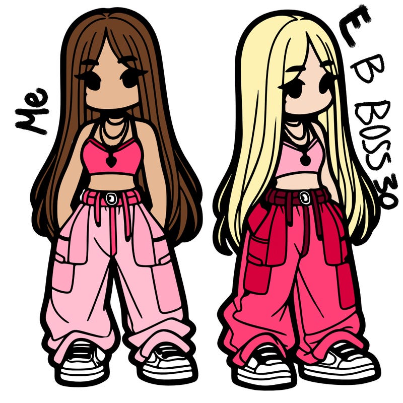 girl in baggy pants crop top and long hair