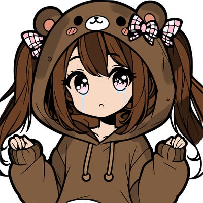 cute anime girl with ponytails and a cute bear hoodie
