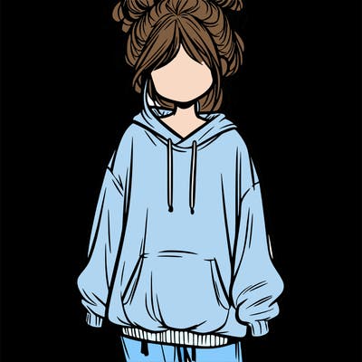 girl with baggy sweatshirt and messy bun