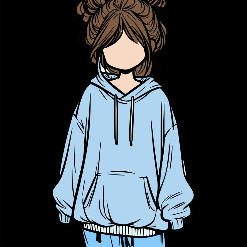 girl with baggy sweatshirt and messy bun
