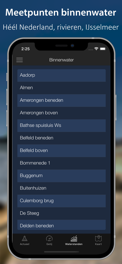 List of inland water measurement points in The Tides Netherlands app