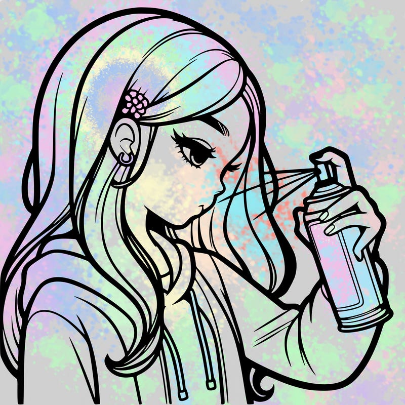 a realistic girl spray painting