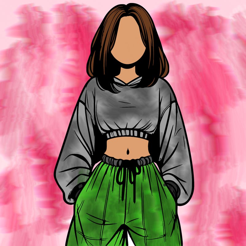 realistic girl faceless with baggy pants and a crop top