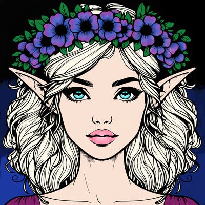 realistic female elf with flower crown