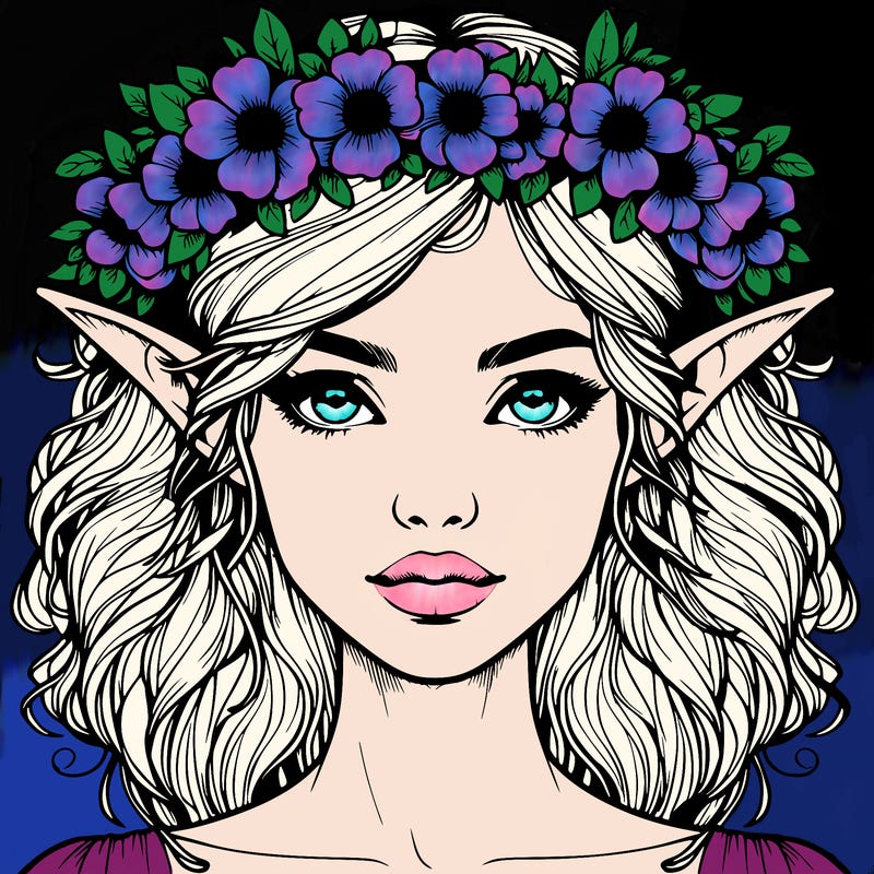 realistic female elf with flower crown