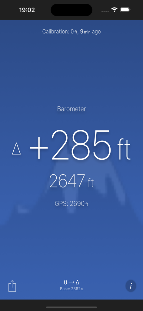 Altimeter (Barometer) - Altimeter app interface displaying current barometric altitude and GPS elevation