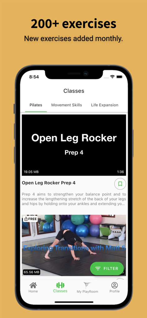Xtreme Pilates - Sección de clases de la aplicación Xtreme Pilates con más de 200 videos de ejercicios.