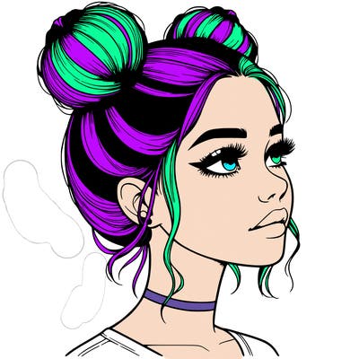 realistic girl with buns on the top of her head