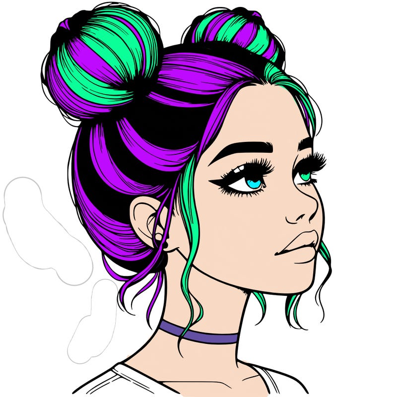 realistic girl with buns on the top of her head