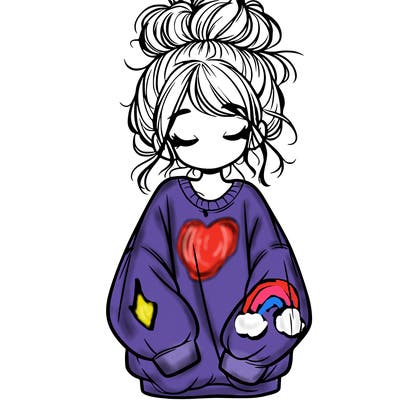 girl with baggy sweatshirt and messy bun