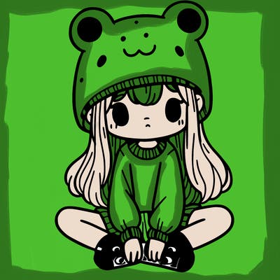 a girl wearing a frog hat and some frog socks