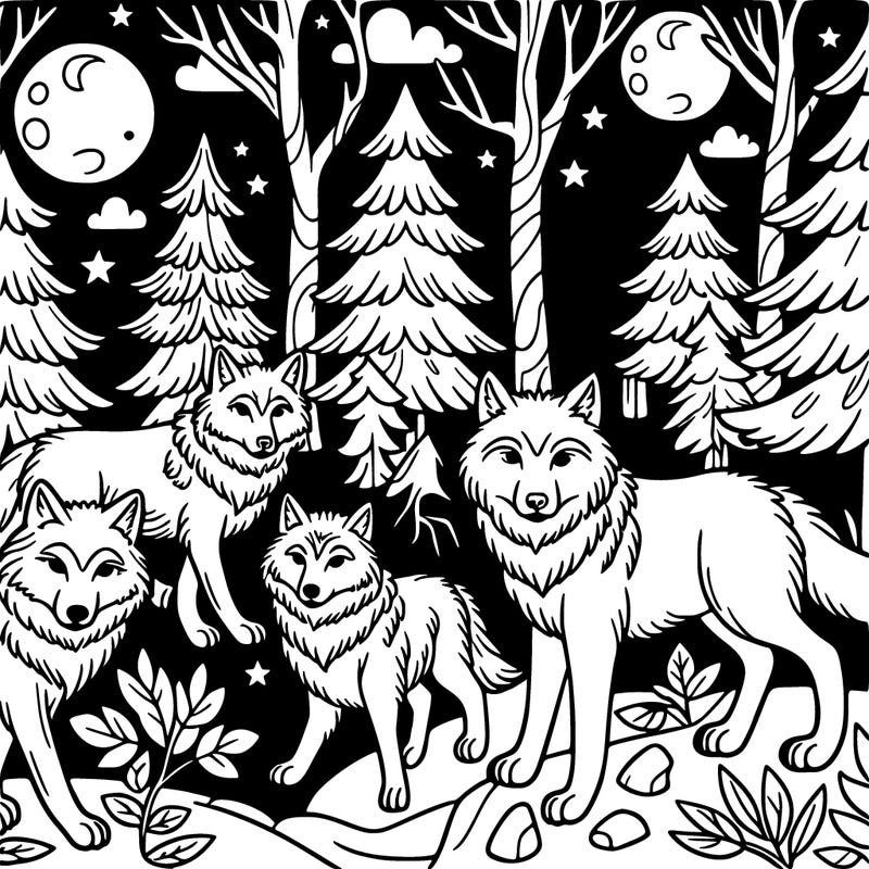 wolves in the night in a forest