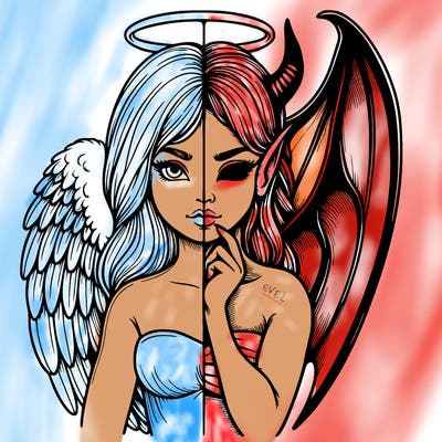 realistic angel half demon