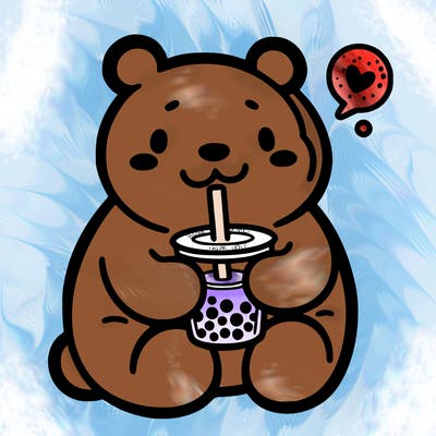 bear drinking boba tea