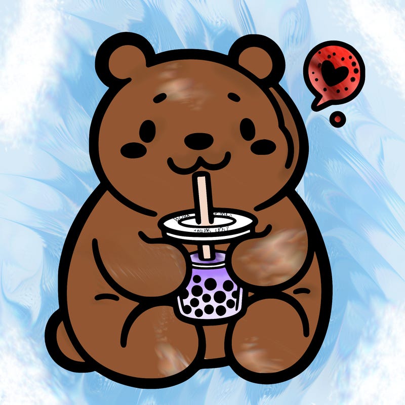 bear drinking boba tea