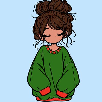girl with baggy sweatshirt and messy bun