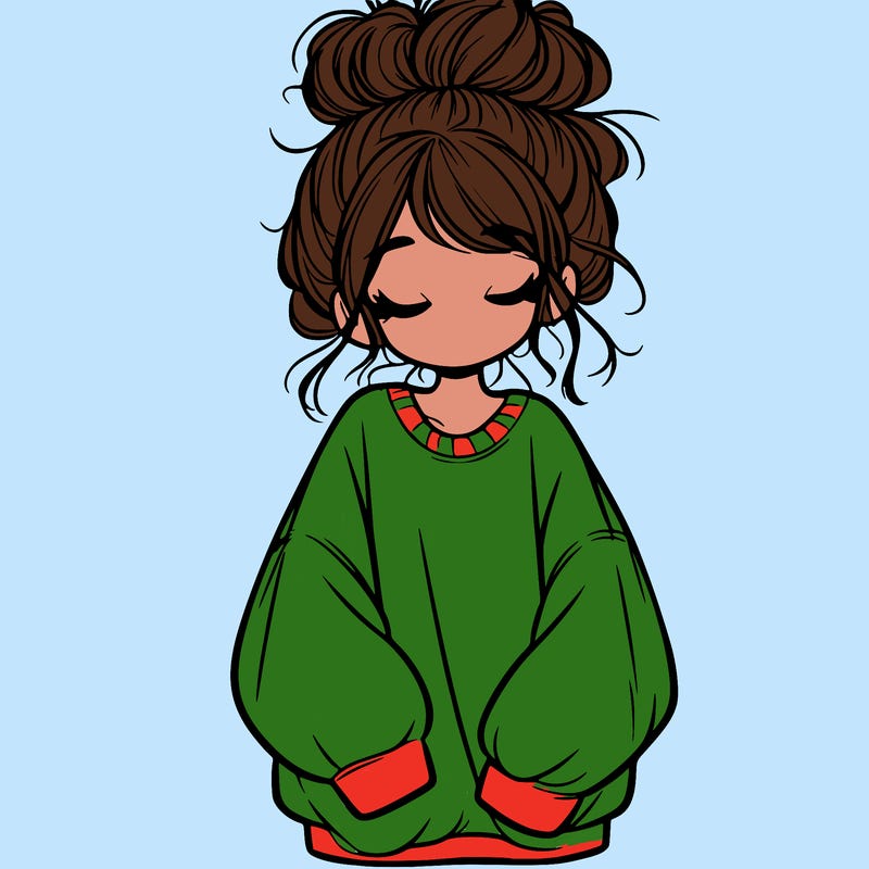 girl with baggy sweatshirt and messy bun