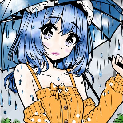 pretty anime girl in the rain