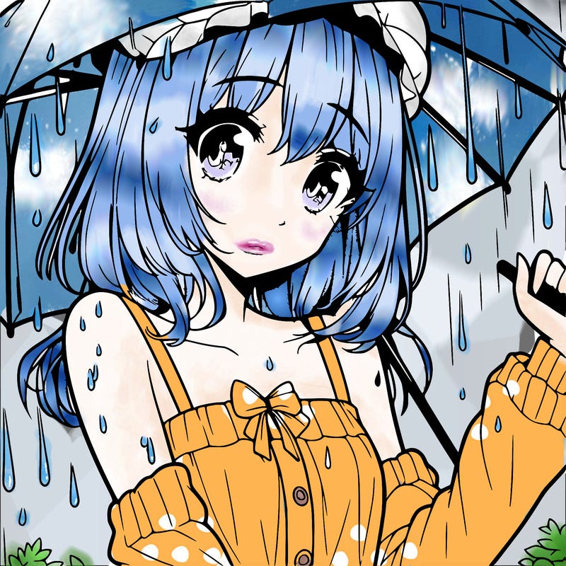 pretty anime girl in the rain