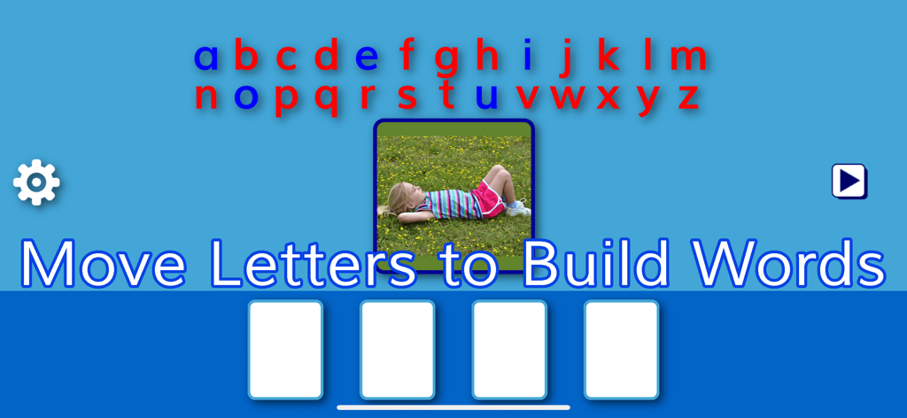 SPELLING MAGIC 2 for Schools - Spelling Magic 2 app screen showing a Montessori movable alphabet and word construction interface for kids.