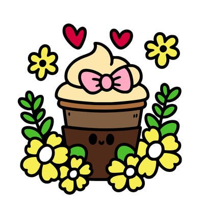 light pink stanley with preppy flowers white and yellow with a heart background