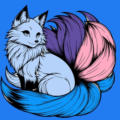 realistic detailed 9 tailed anime fox