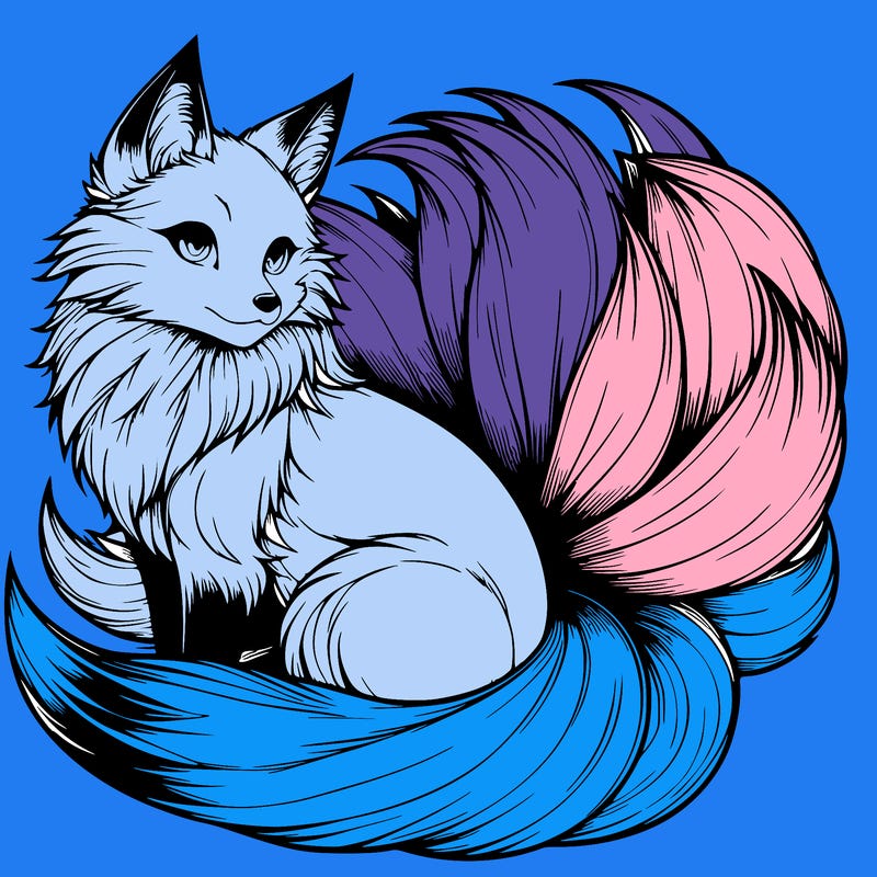 realistic detailed 9 tailed anime fox