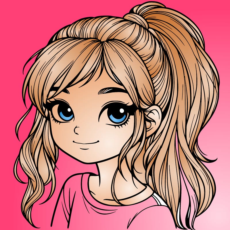 realistic girl with ponytail