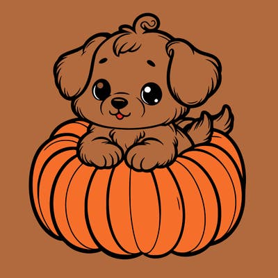 cute little puppy in a pumpkin