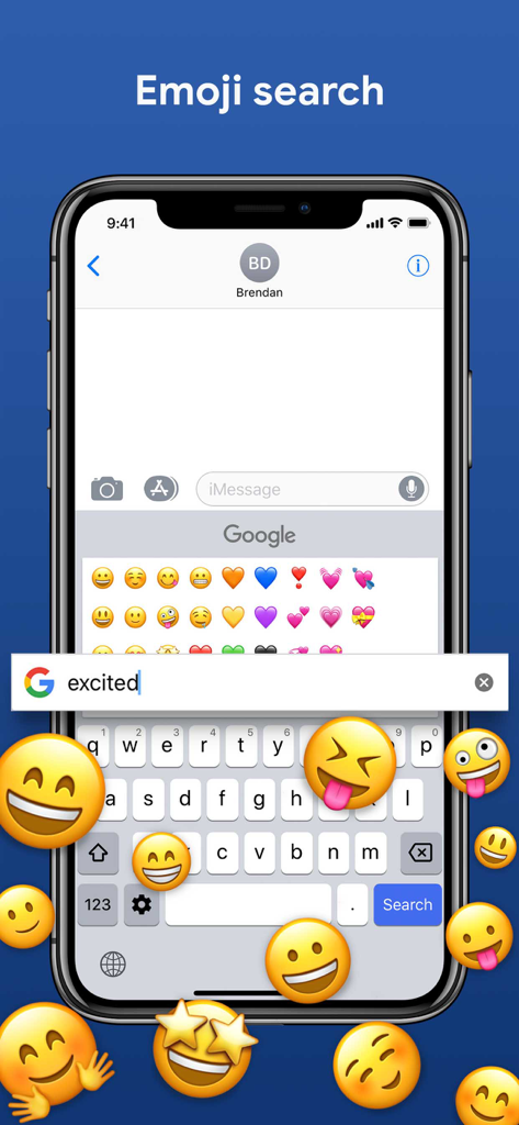 Función de búsqueda de emojis en Gboard para iPhone que muestra emojis de emoción