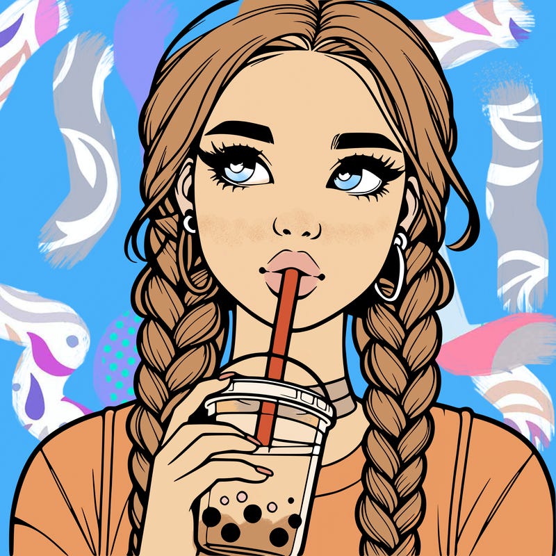 realistic girl with braided hair drinking boba
